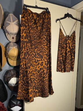 A New Day  Leopard Print Maxi Skirt in Brown and Black With Top